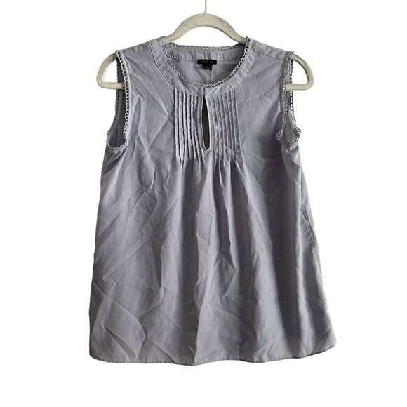 Ann Taylor Women SZ S Gray Sleeveless Sewn Pleated Neckline Blouse - Picture 1 of 7